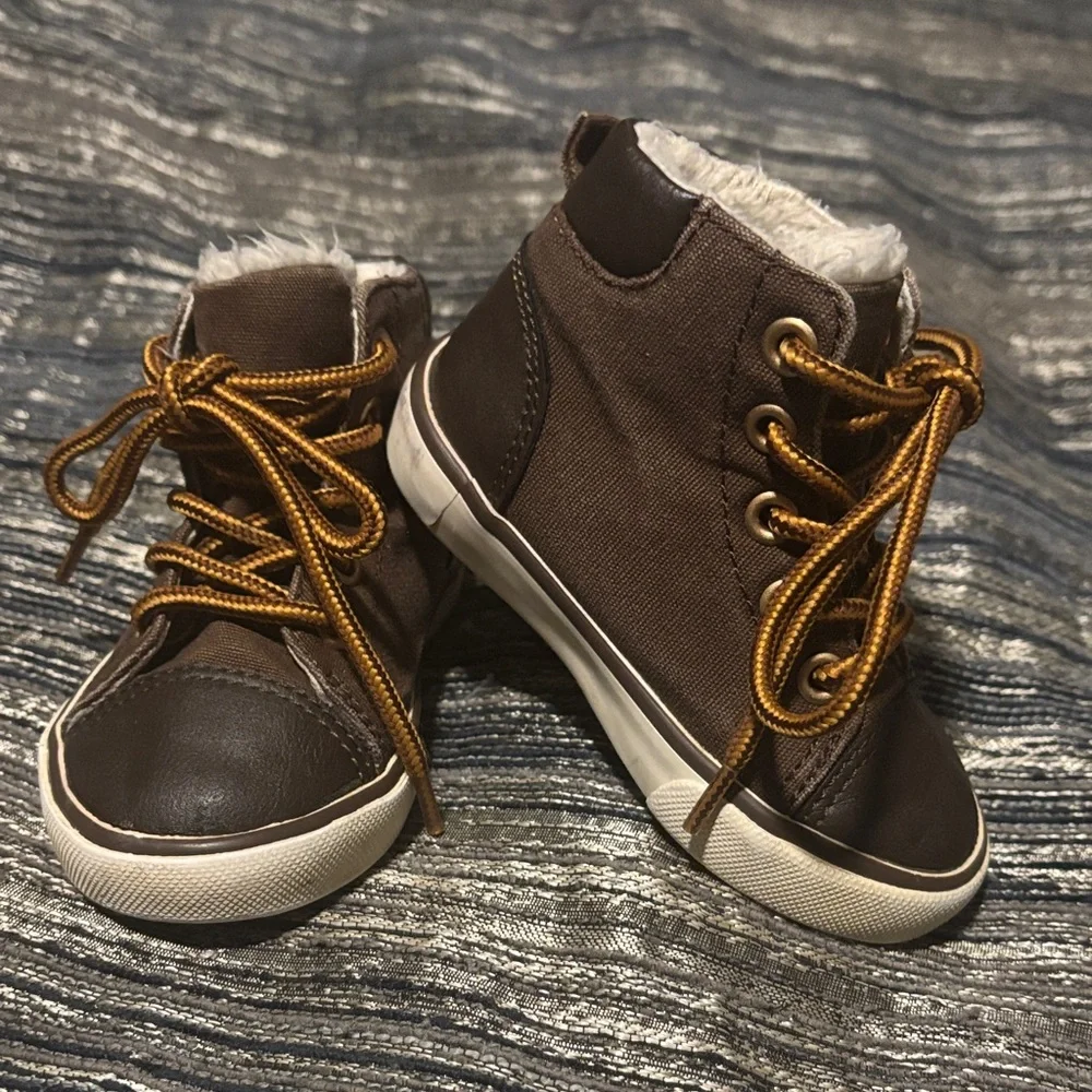 Gymboree Brown High-Top Sneakers with Gold Laces